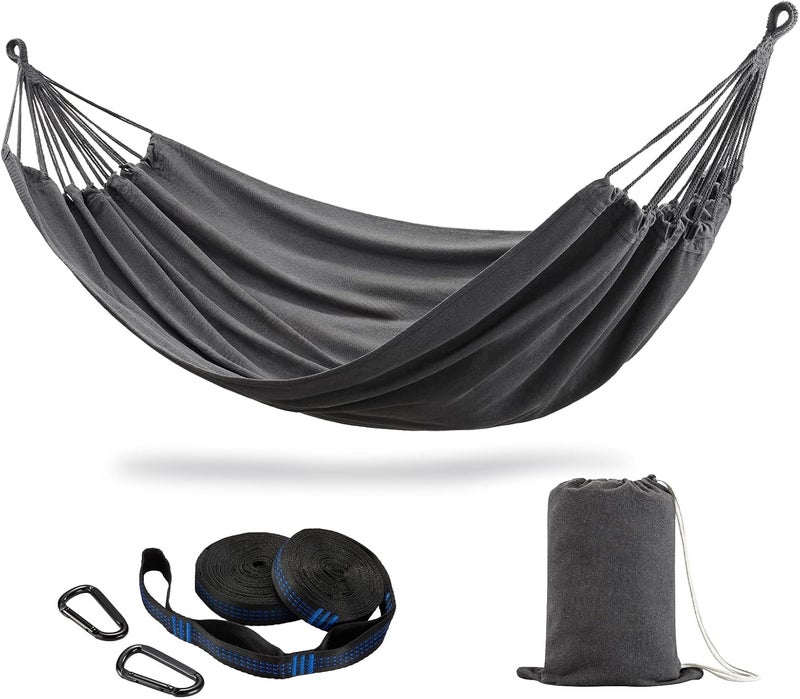CHULIM Brazilian Double Hammock with Tree Straps,Extra Large 94x63IN,2 Persons Hammock for Backyard Patio Outdoor and Indoor,450lbs Weight Capacity,Soft Woven Cotton Fabric - Dark Grey - Image 1